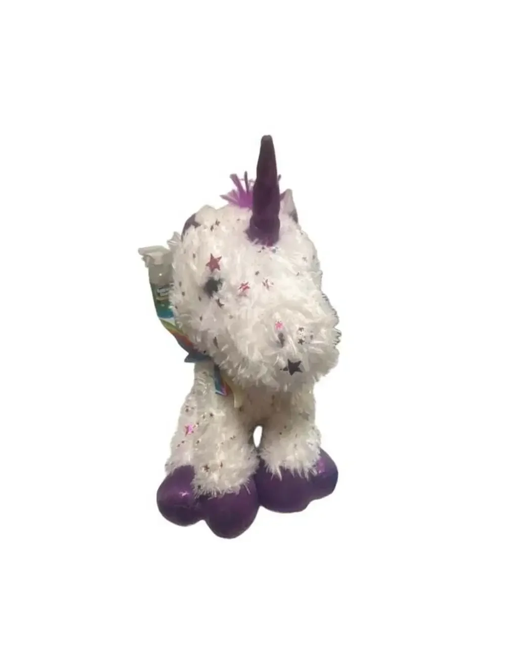 Toy Factory White Starry Unicorn Plush Stuffed Animal With Rainbow Ribbon